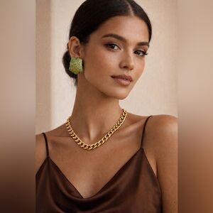 Vintage West Germany Lime Green Cabochon Clip-On Earrings | Mod Statement